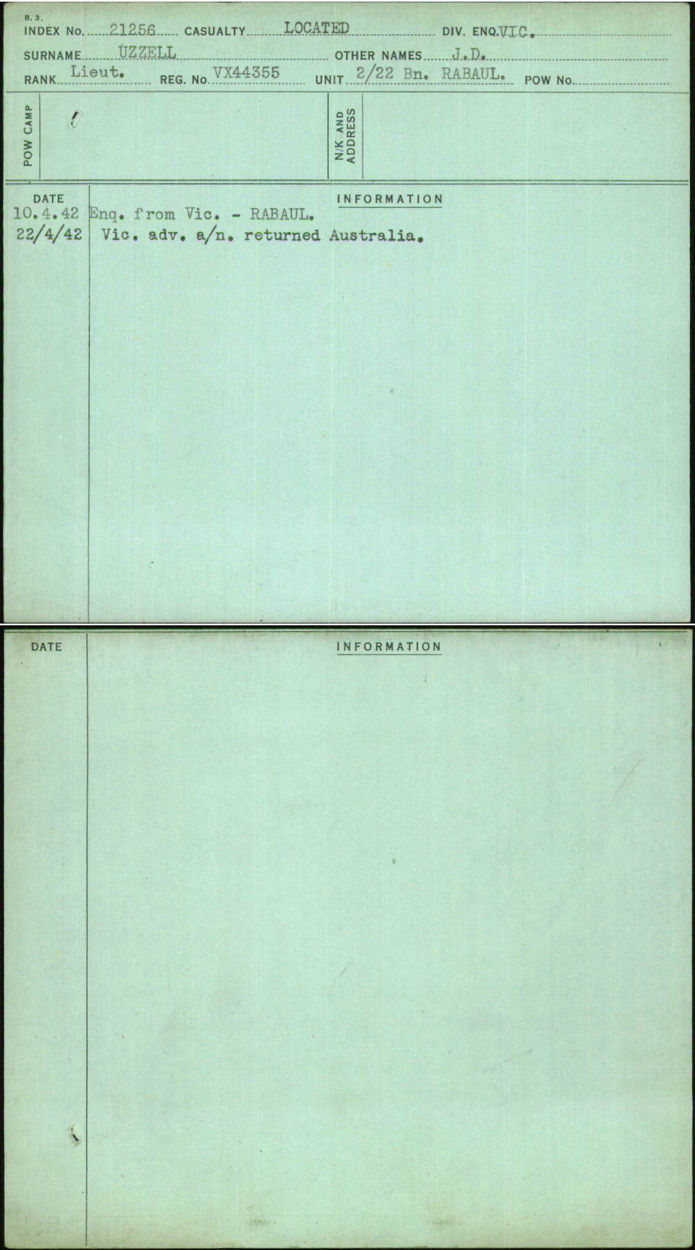 Uzzell, J D, VX44355