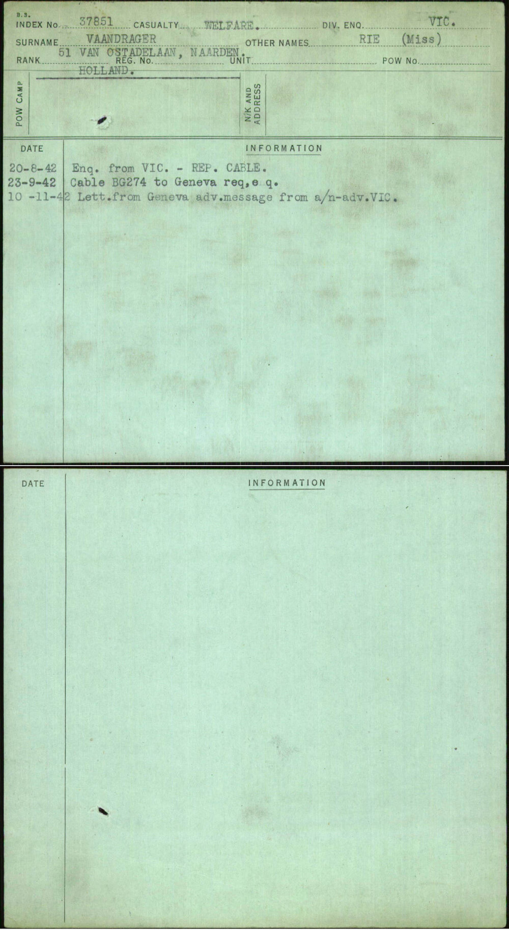 Vaandrager, Rie (Miss), [No Service Number]