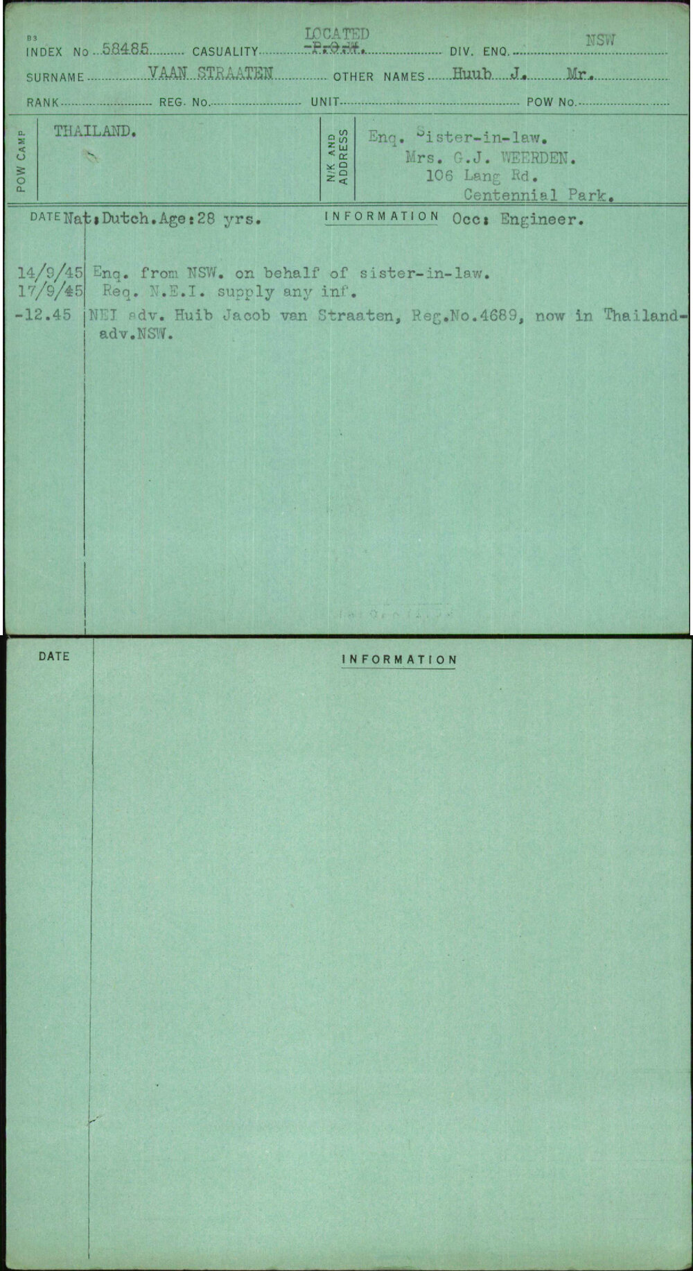 Vaan Straaten, Huub J Mr, [No Service Number]