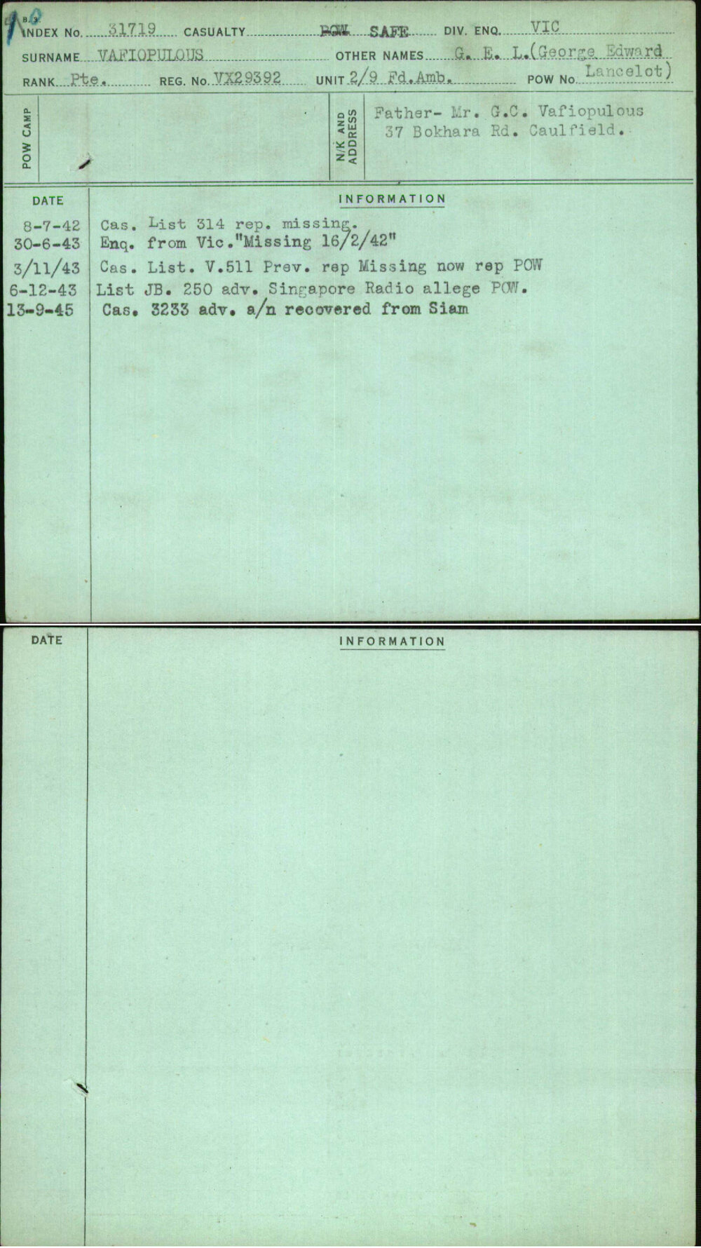 Vafiopulous, G E L (George Edward Lancelot), VX29392