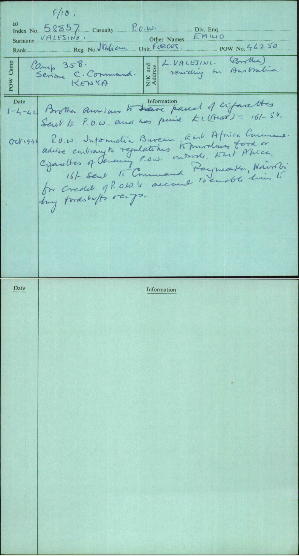 Valesino, Emilio, [No Service Number]