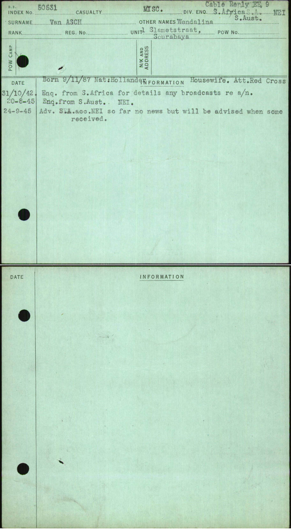 Van Asch, Wendalina, [No Service Number]