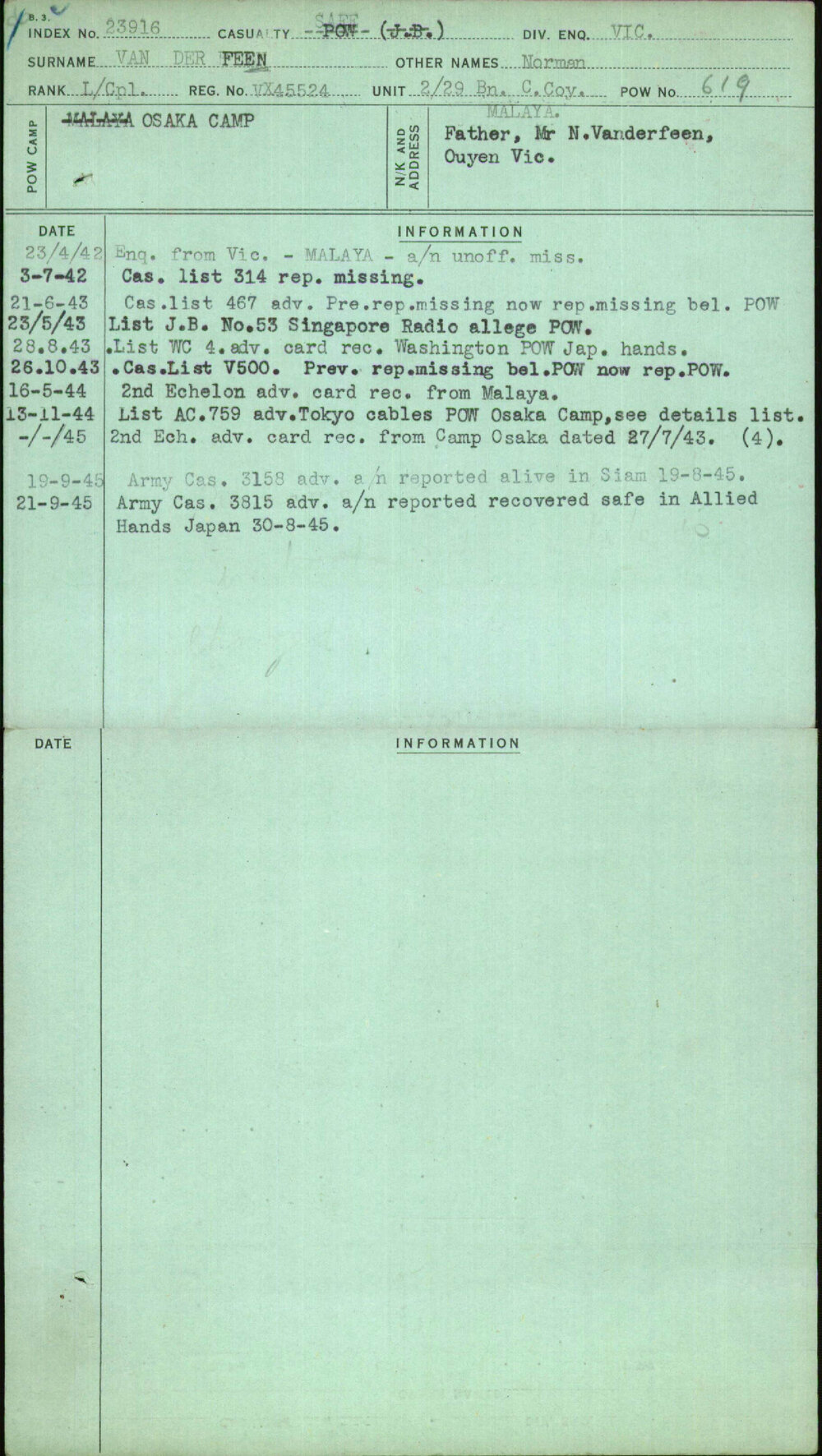 Van Der Feen, Norman, VX45524