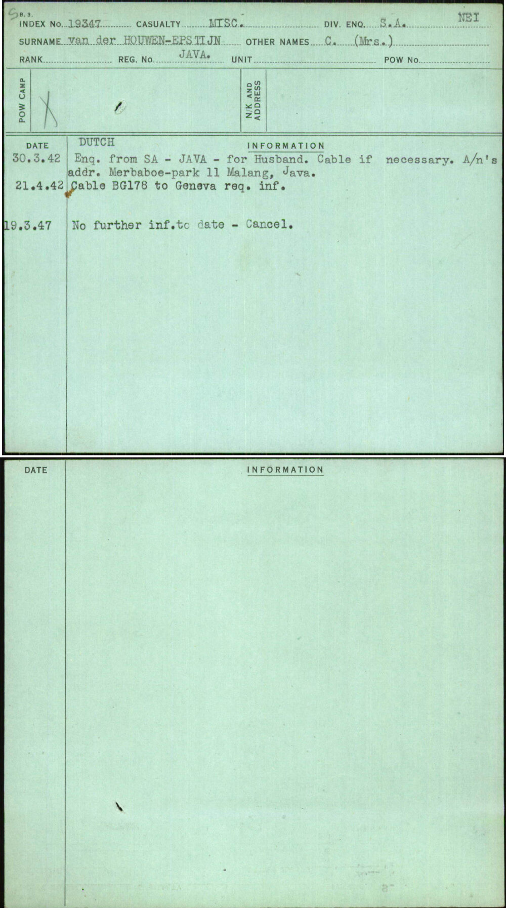Van Der Houwen-Epstijn, C (Mrs), Java