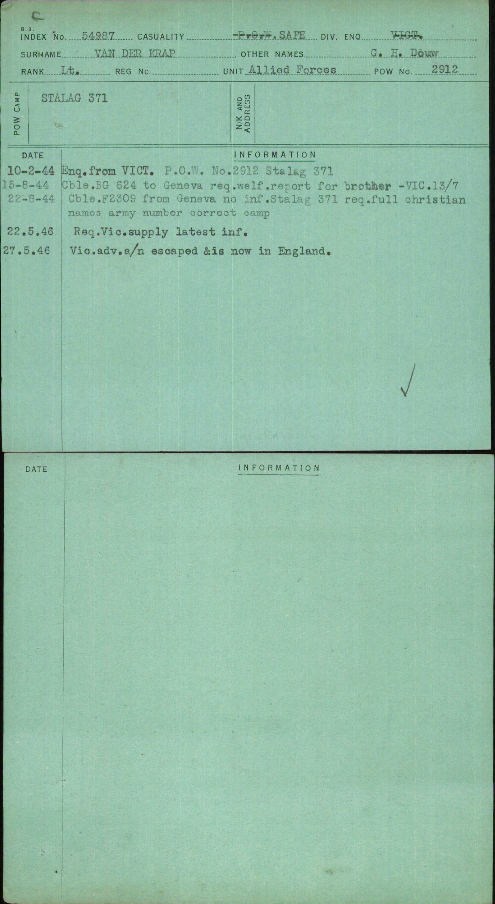 Van Der Krap, G H Douw, [No Service Number]