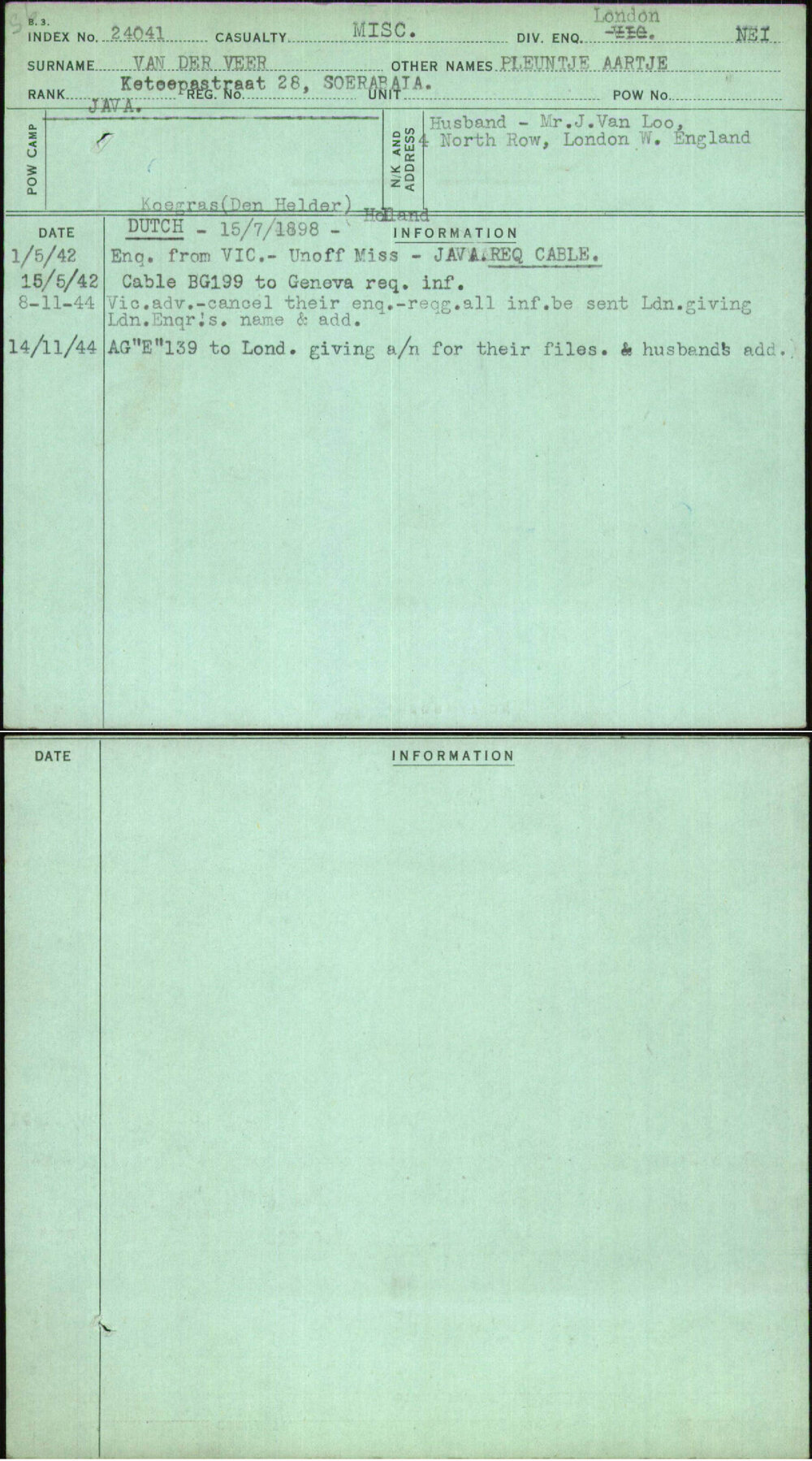 Van Der Veer, Pleuntje Aartje, [No Service Number]