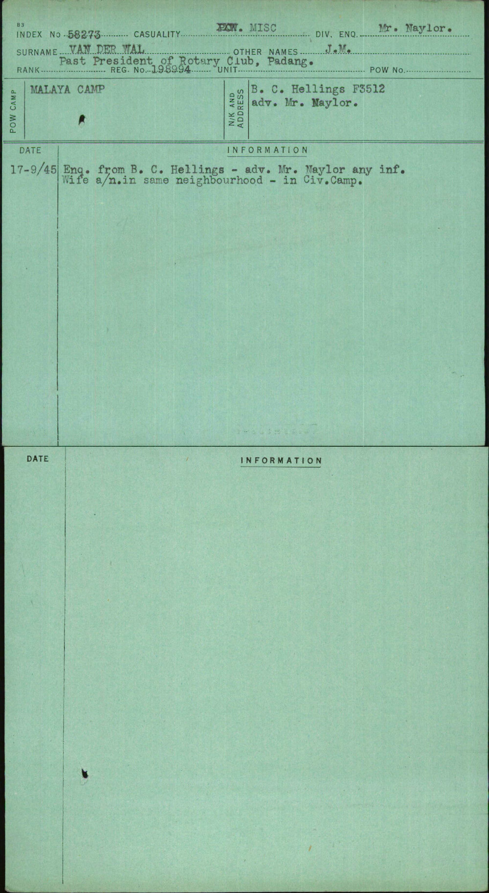 Van Der Wal, J M, 198994