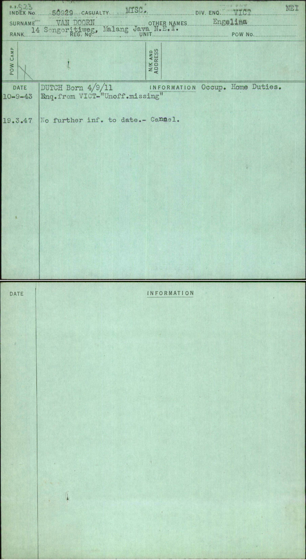 Van Doorn, Engelina, [No Service Number]