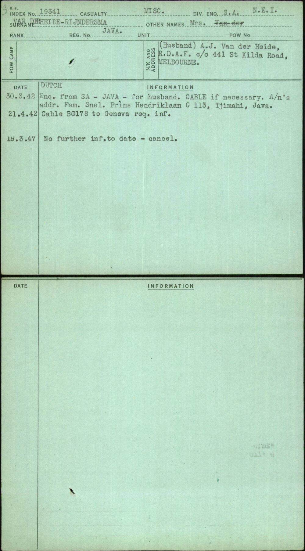 Van Derheide-Rijndersma, Mrs, Java