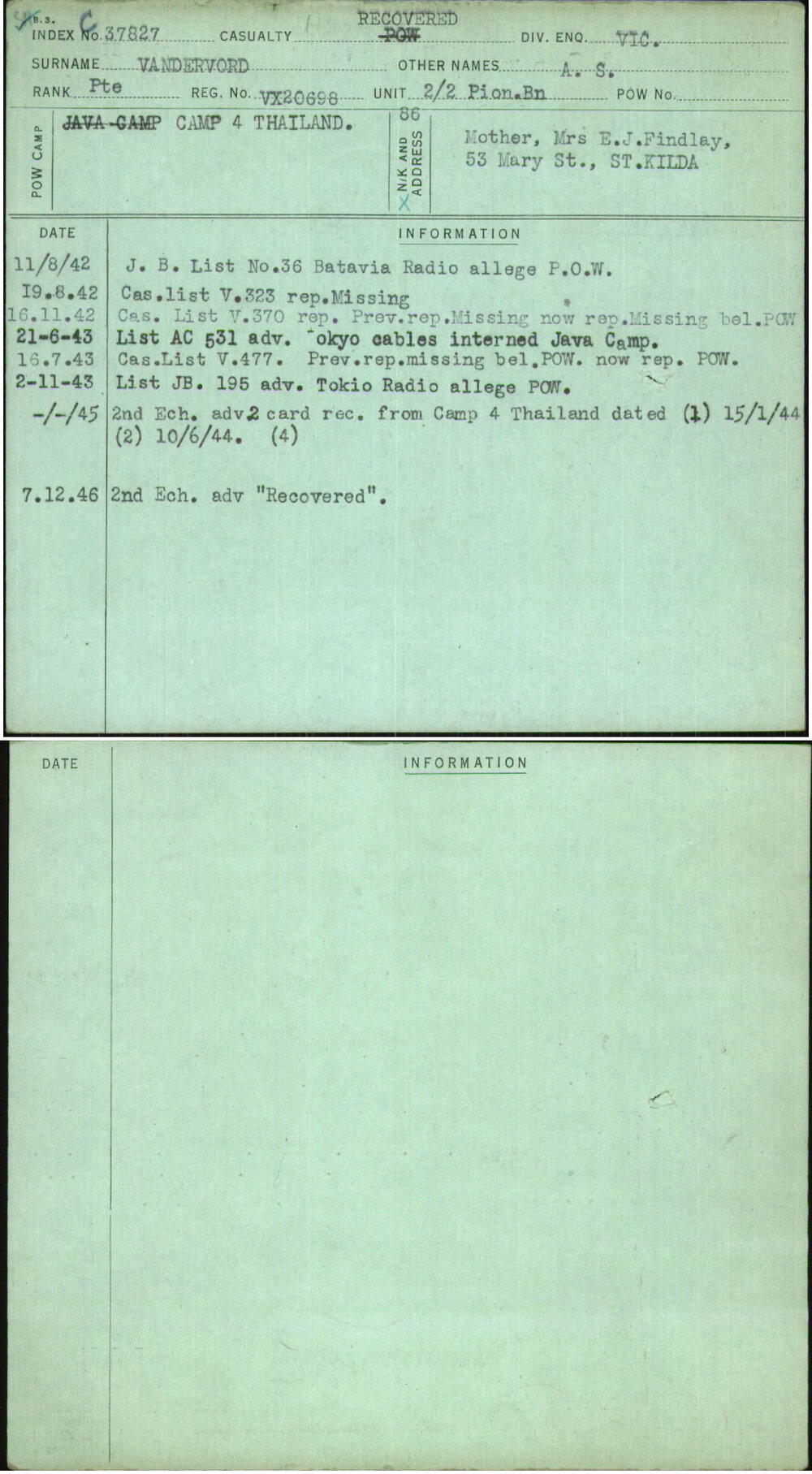 Vandervord, A S, VX20698