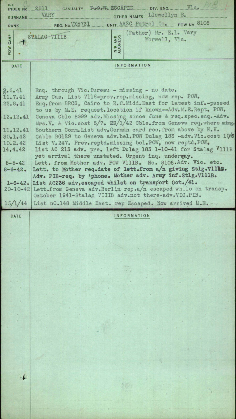 Vary, Llewellyn B, VX5731