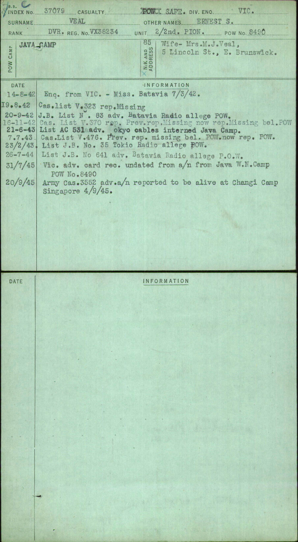 Veal, Ernest S, VX38234
