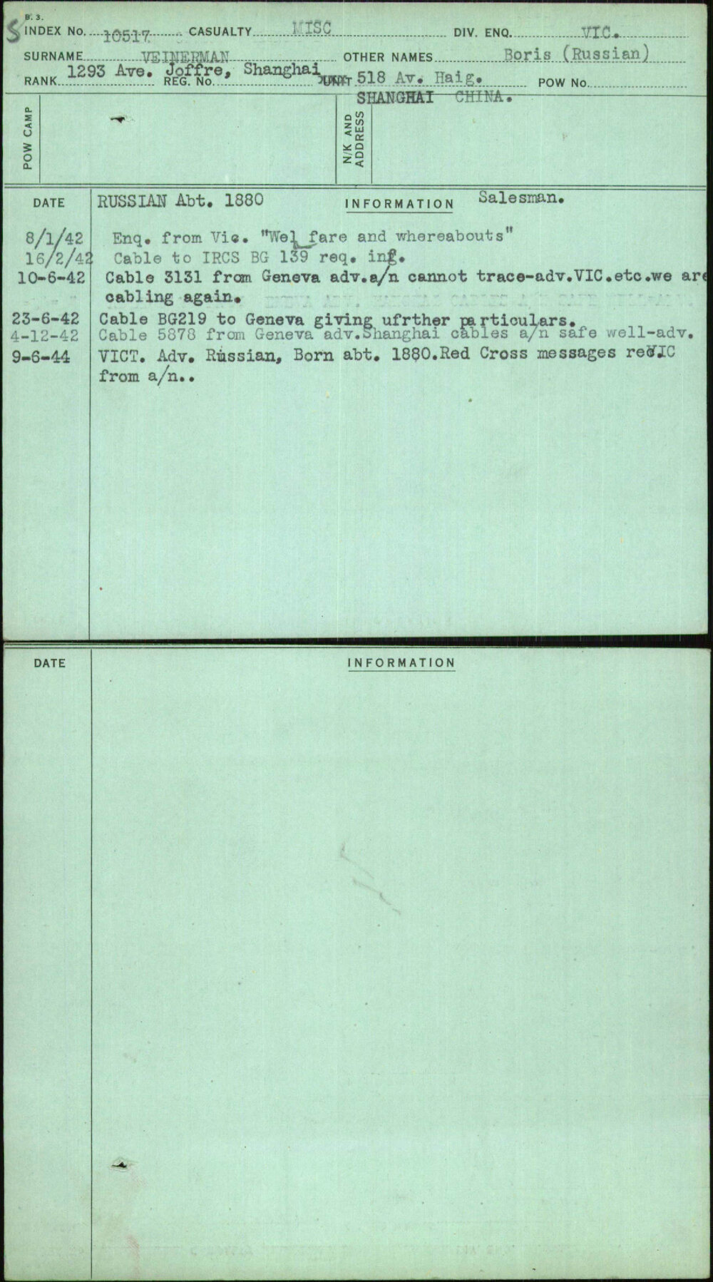 Veinerman, Boris (Russian), [No Service Number]