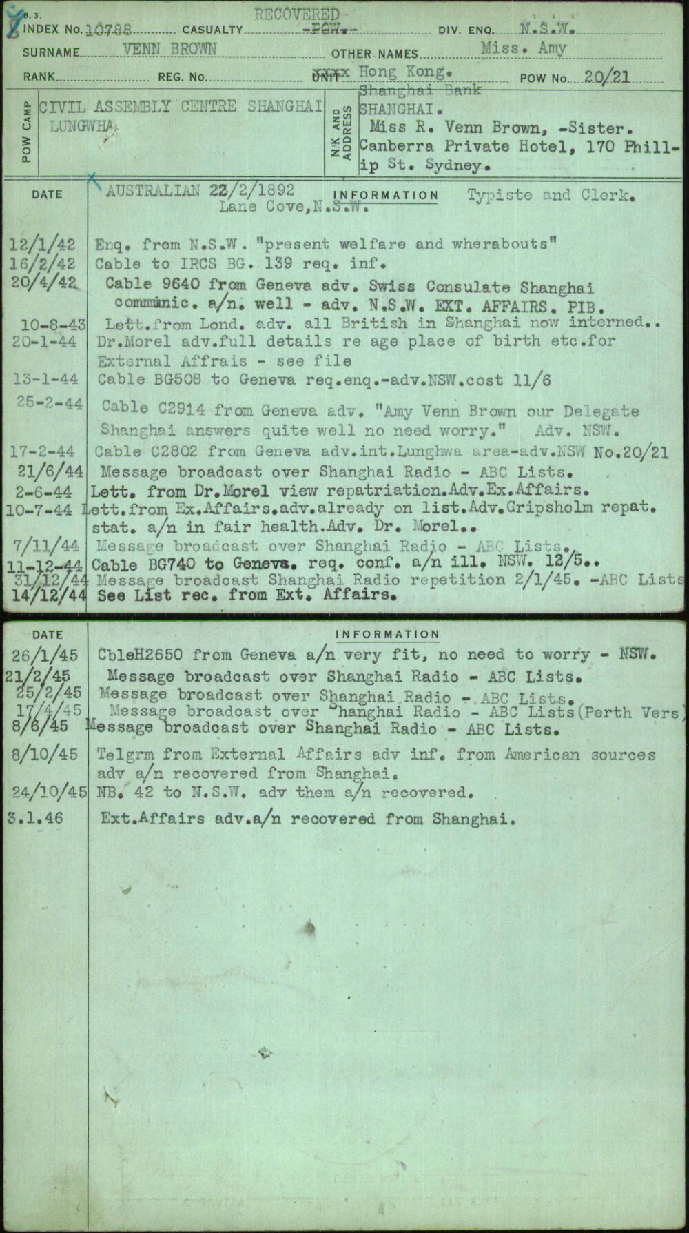 Venn Brown, Miss Amy, [No Service Number]