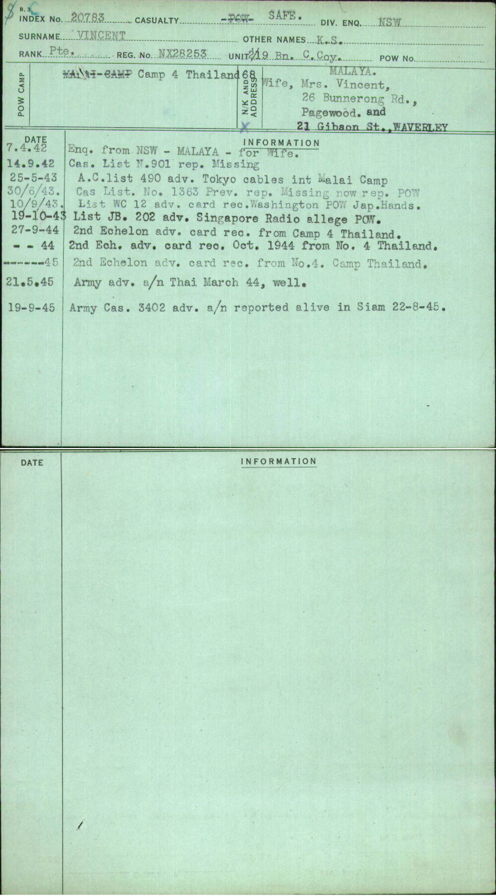 Vincent, K S, NX28253