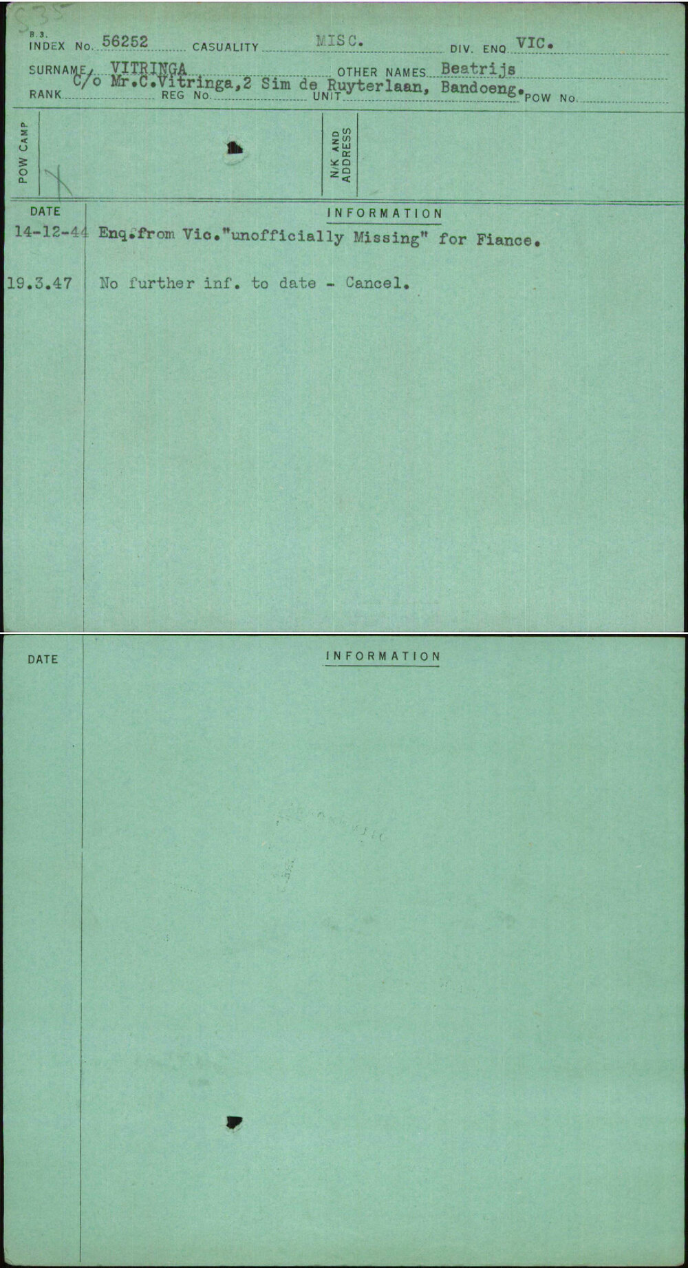 Vitringa, Beatrijs, [No Service Number]