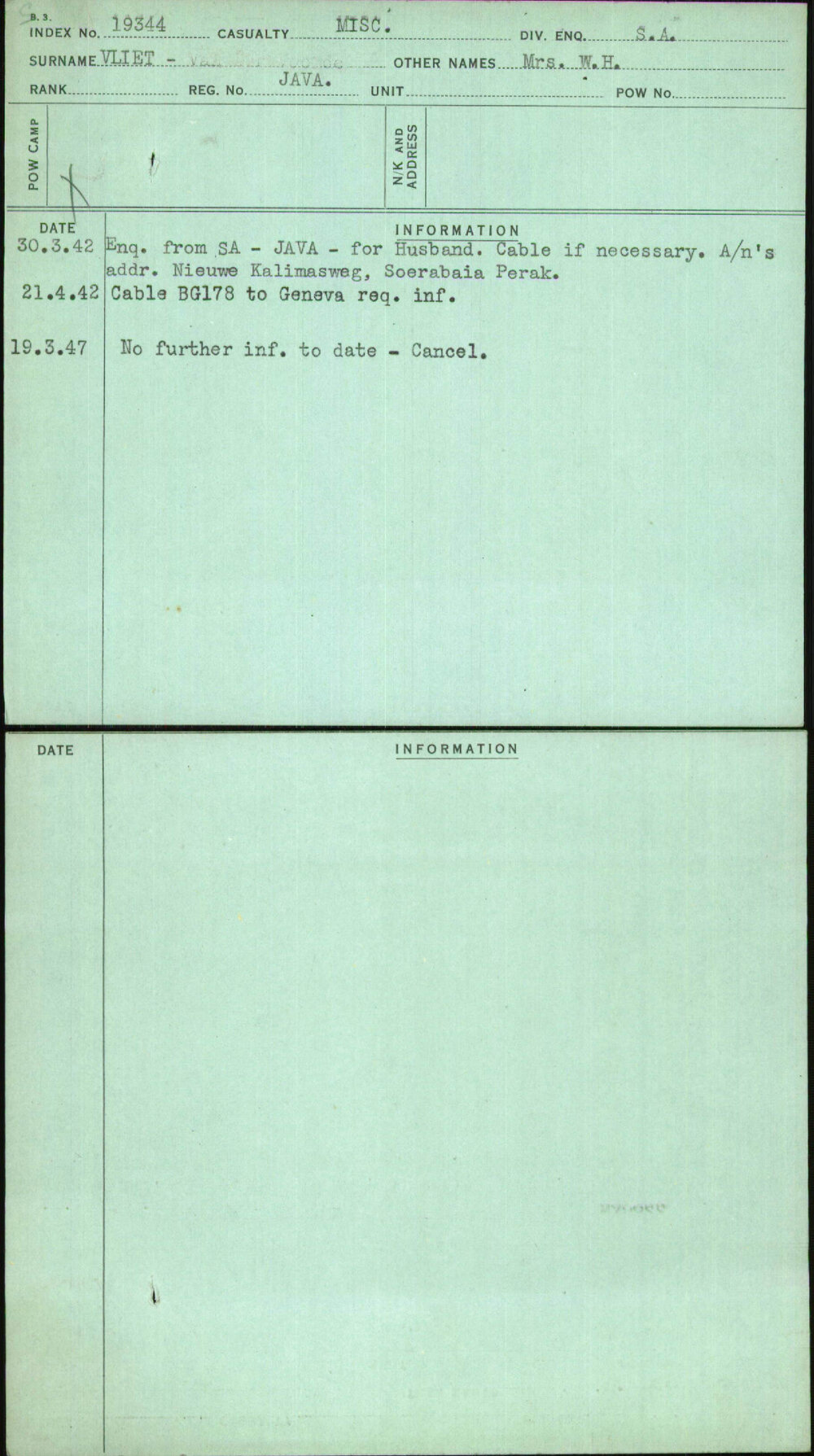 Vliet, Mrs W H, Java