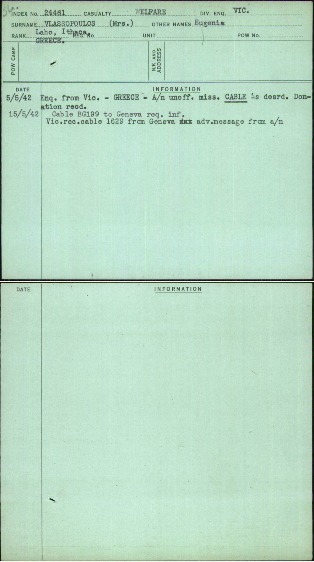 Vlassopoulos (Mrs), Eugenia, [No Service Number]