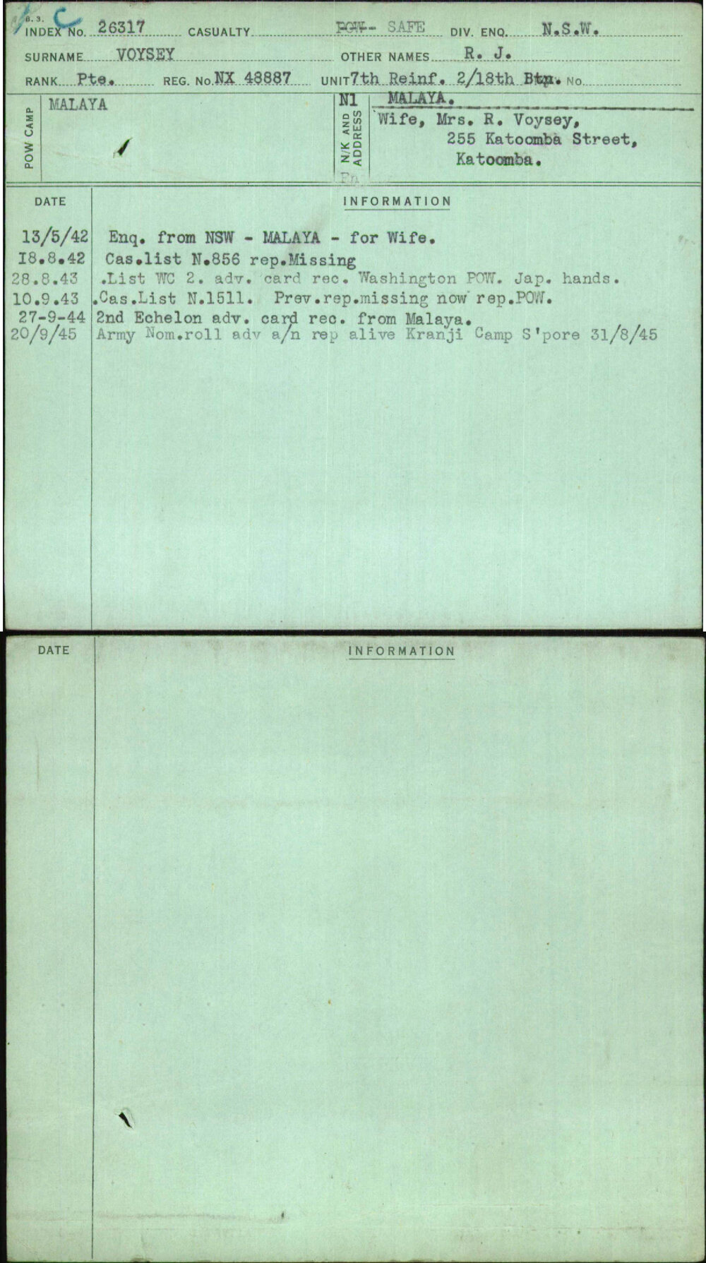 Voysey, R J, NX48887