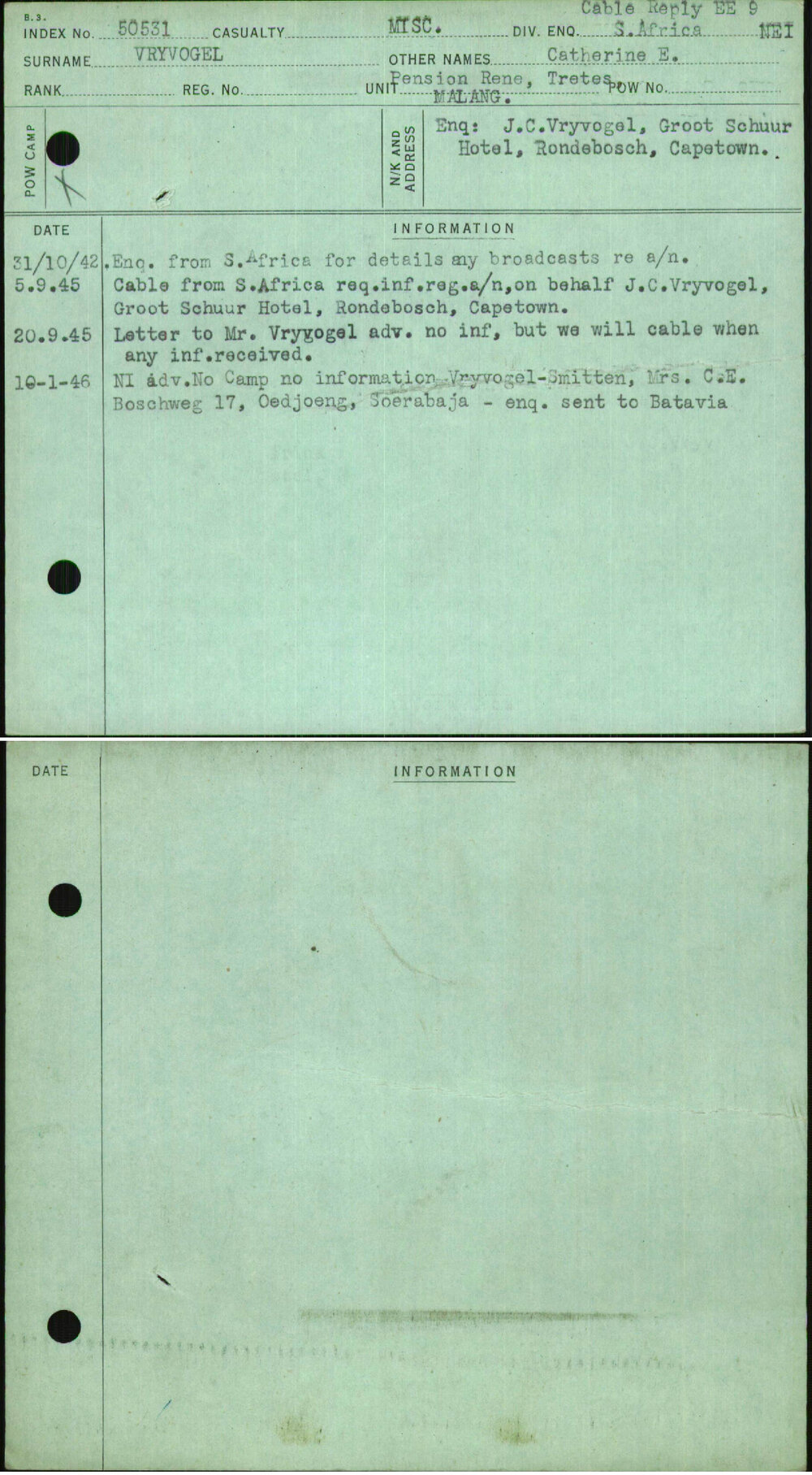 Vryvogel, Catherine E, [No Service Number]