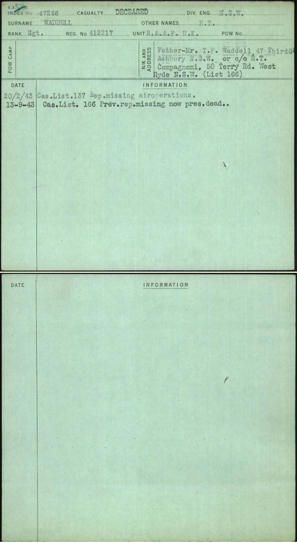 Waddell, H T, 412217