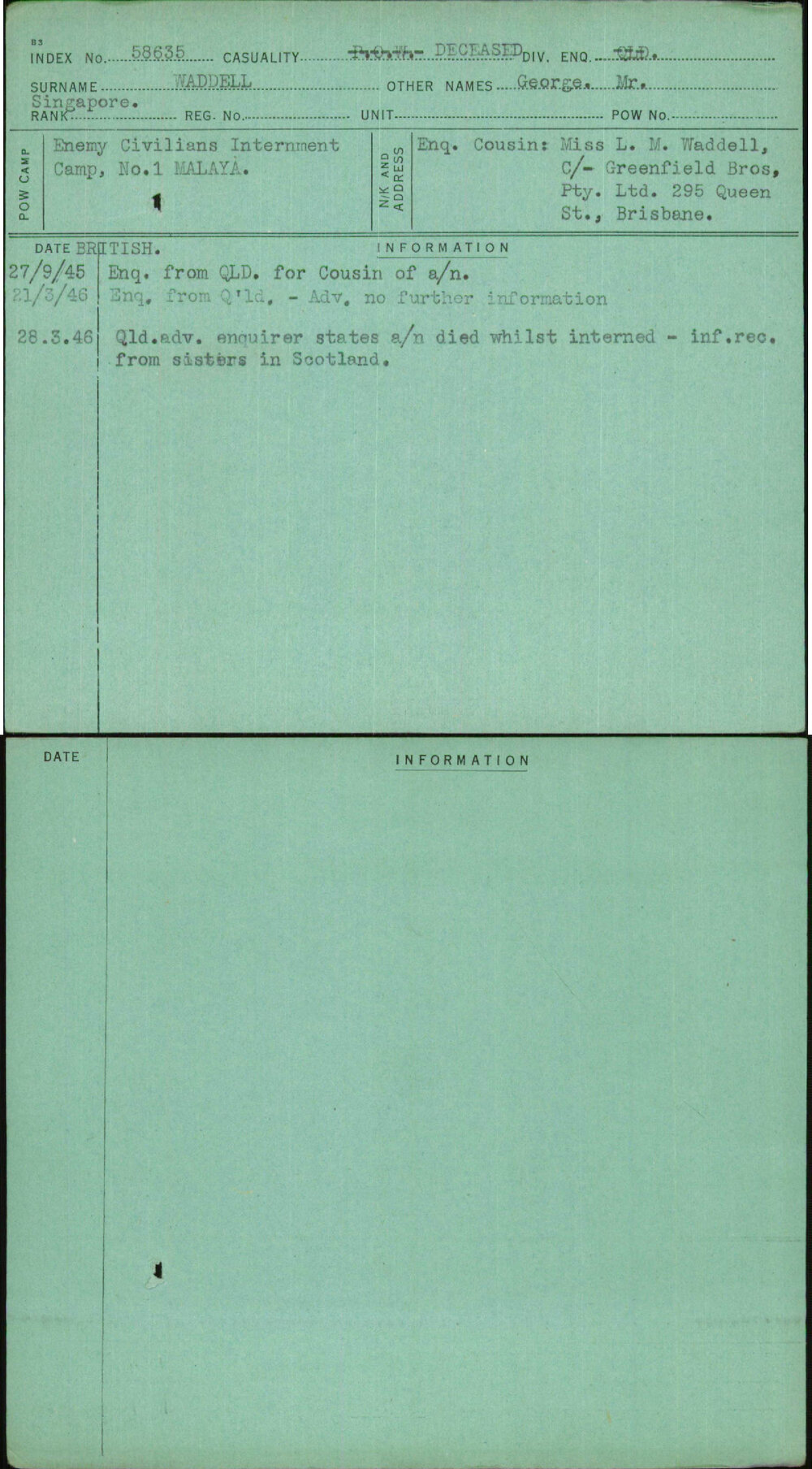 Waddell, George Mr, [No Service Number]