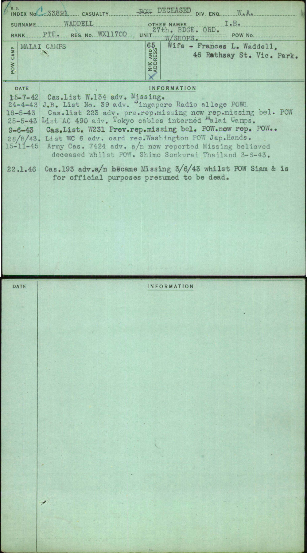 Waddell, I E, WX11700