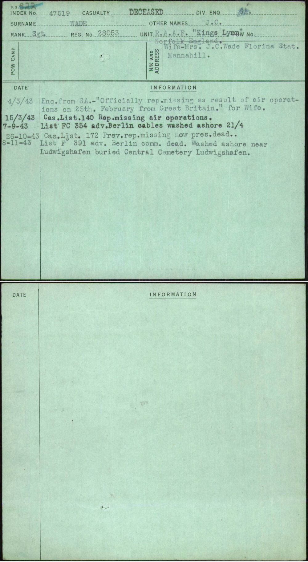 Wade, J C, 28053