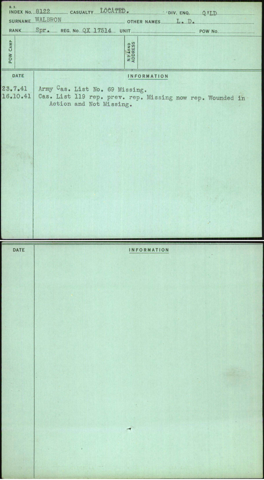 Waldron, L D, QX17514