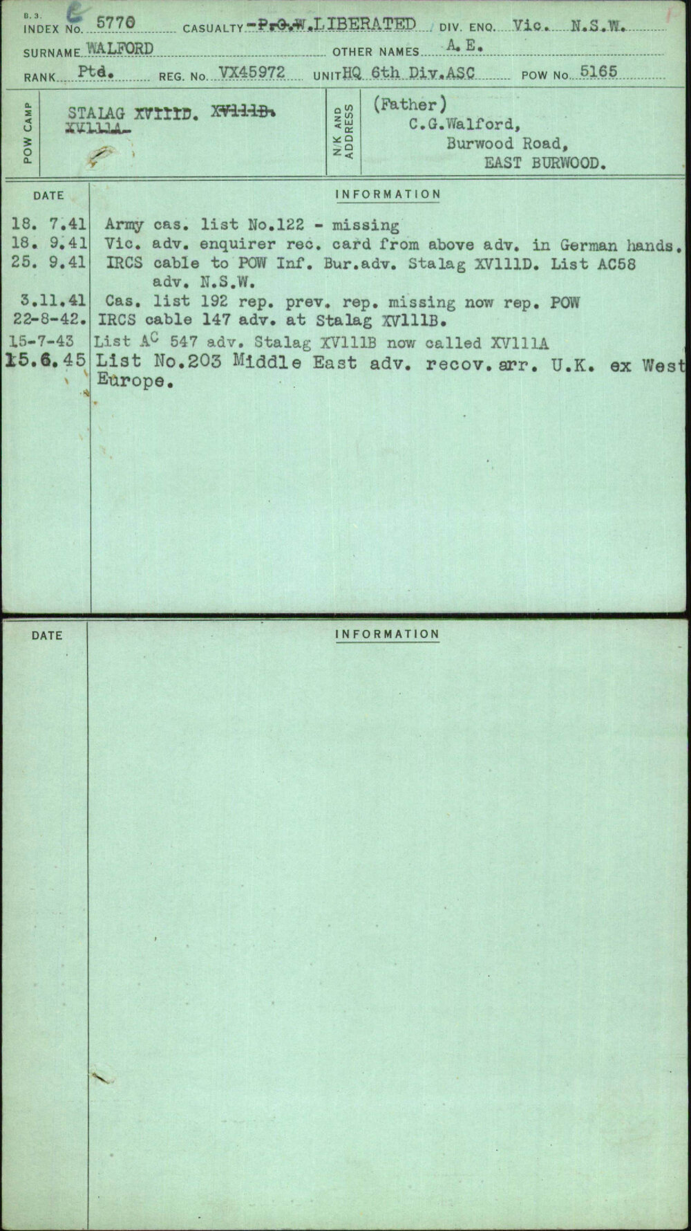 Walford, A E, VX45972