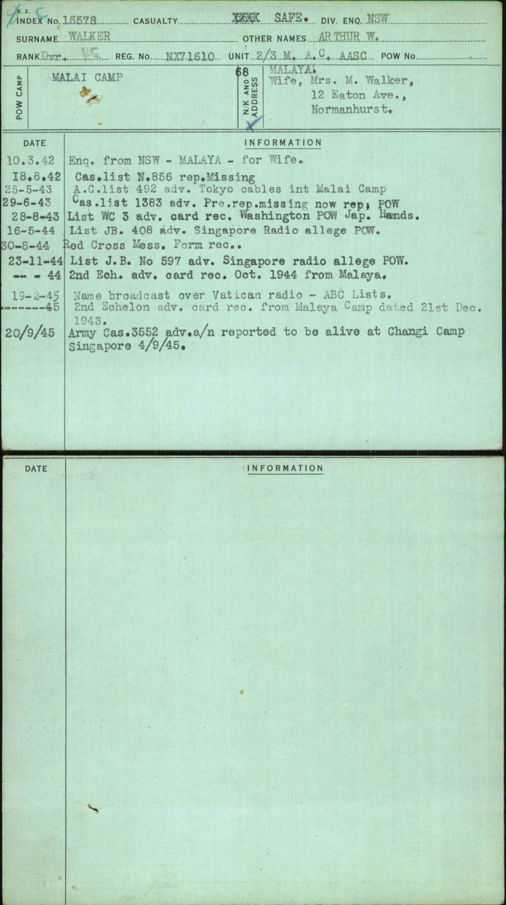 Walker, Arthur W, NX71610