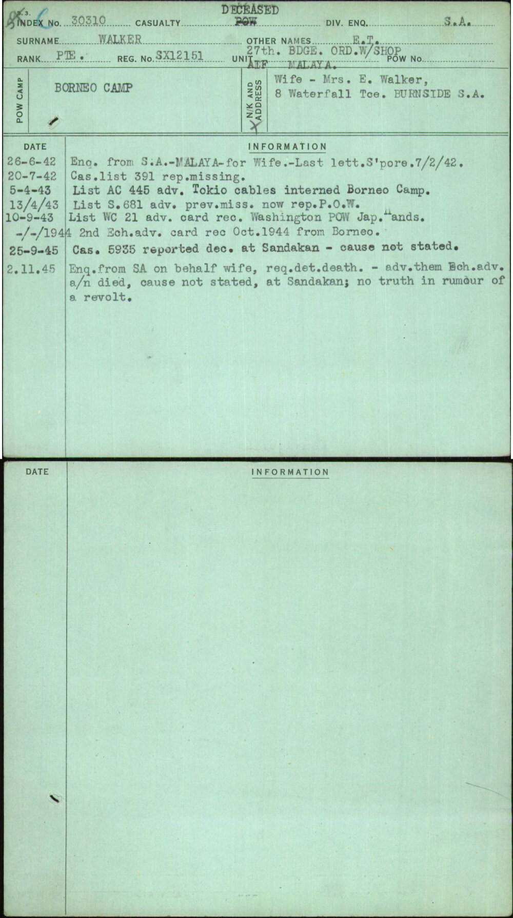 Walker, E T, SX12151