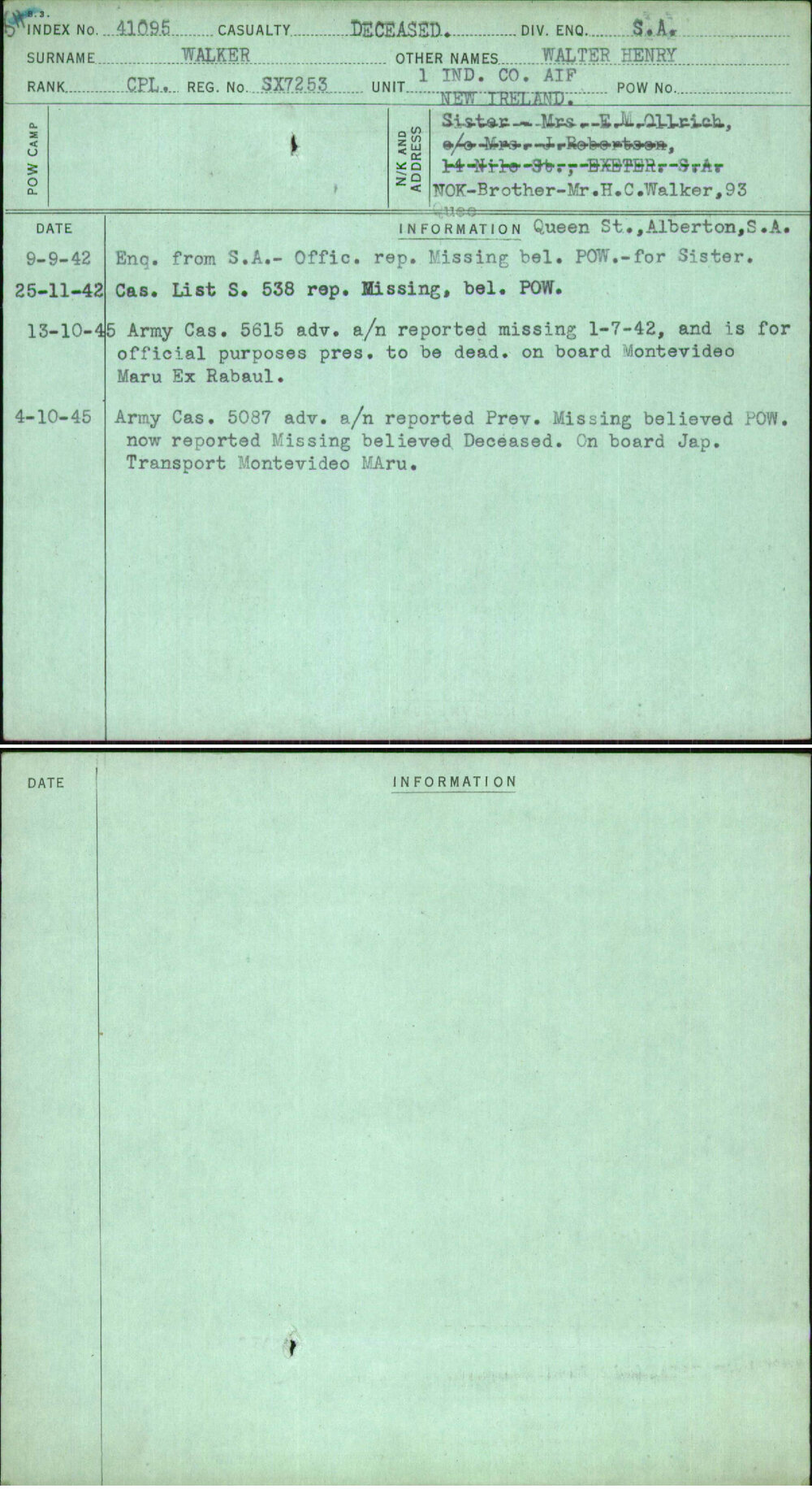 Walker, Walter Henry, SX7253