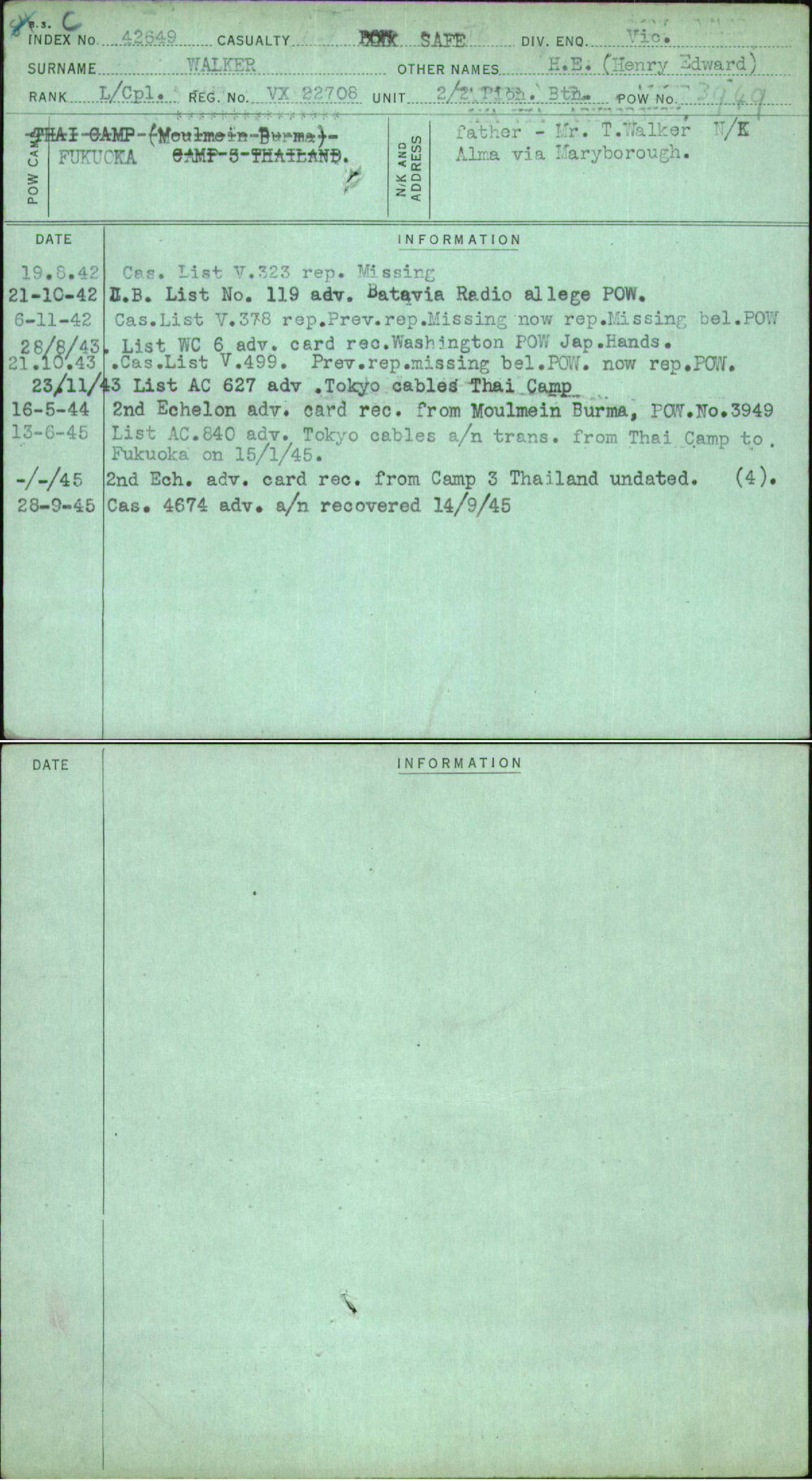 Walker, H E (Henry Edward), VX22708