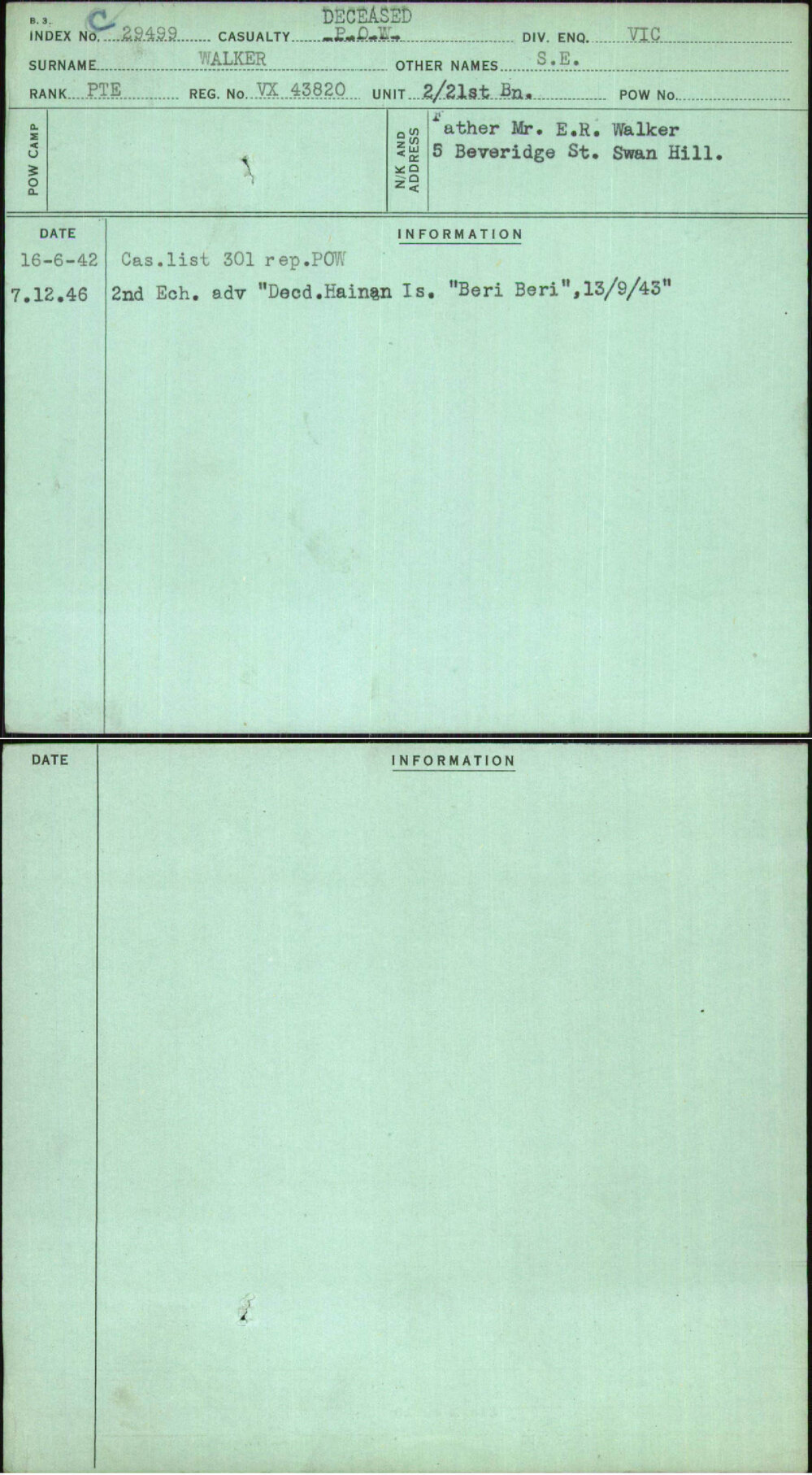 Walker, S E, VX43820