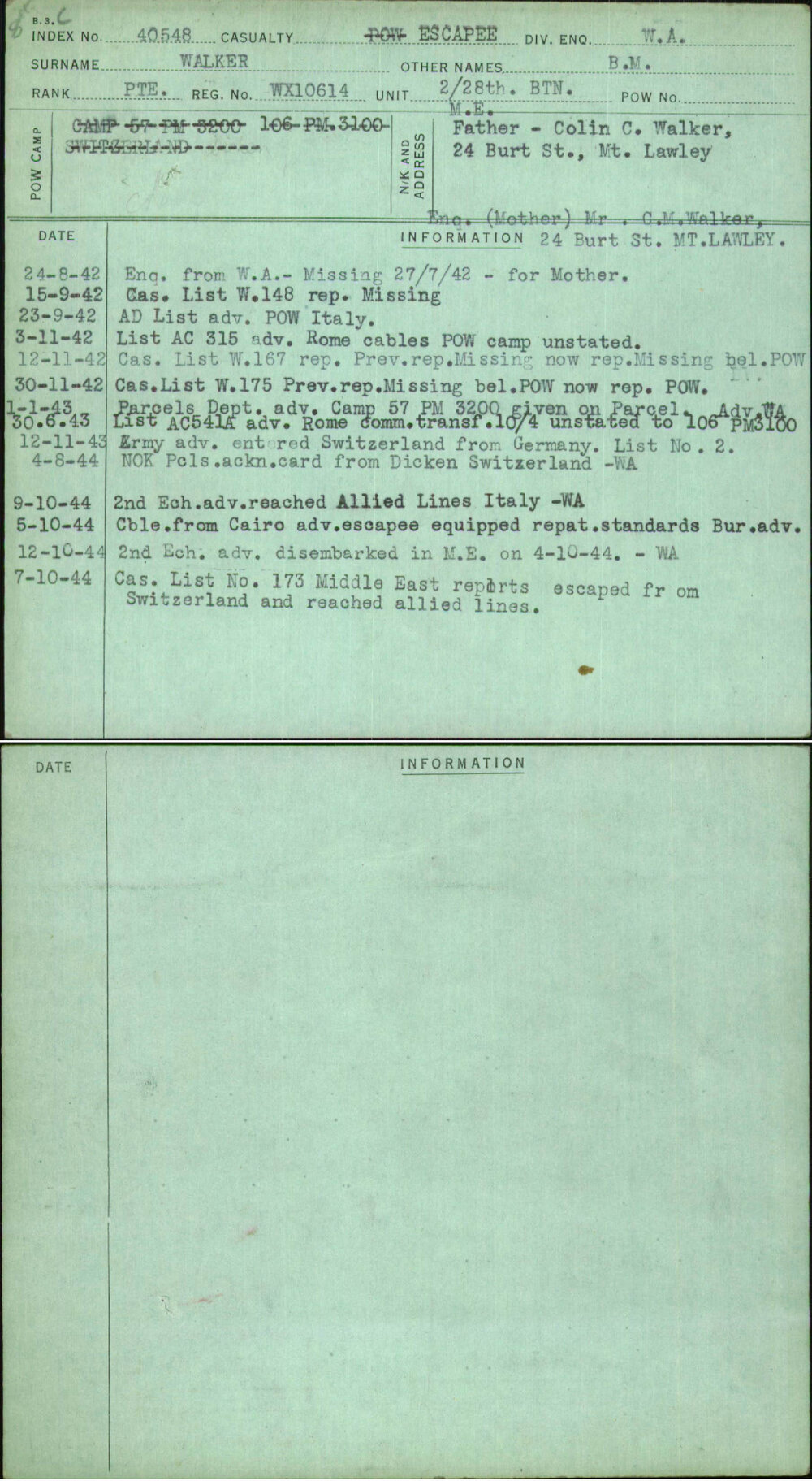 Walker, B M, WX10614