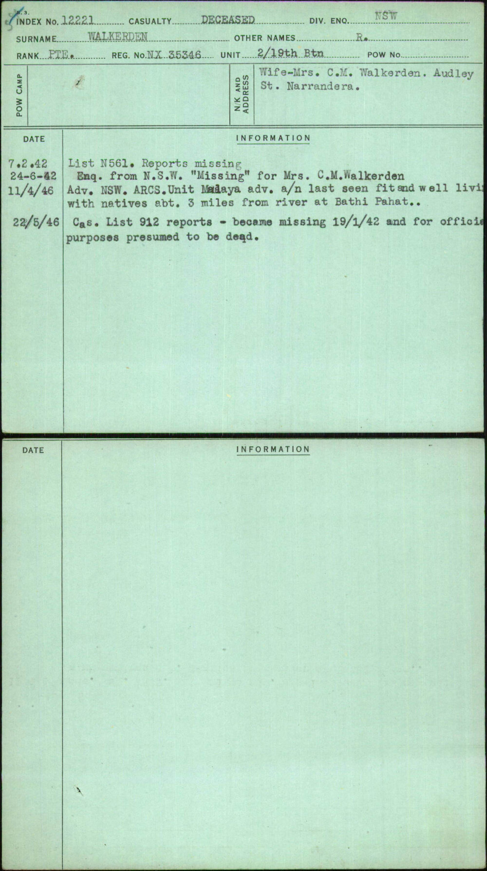 Walkerden, R, NX35346