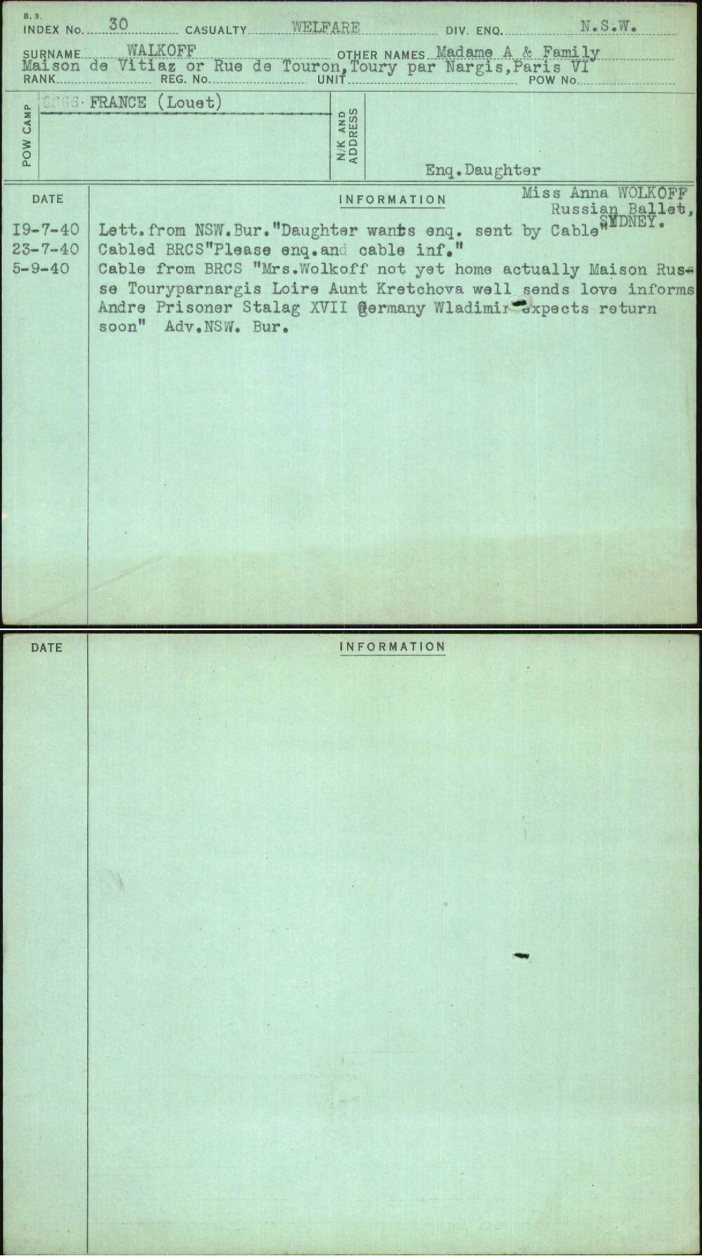 Walkoff, Madame A &amp; Family, [No Service Number]