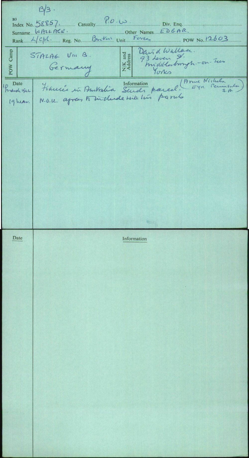 Wallace, Edgar, [No Service Number]