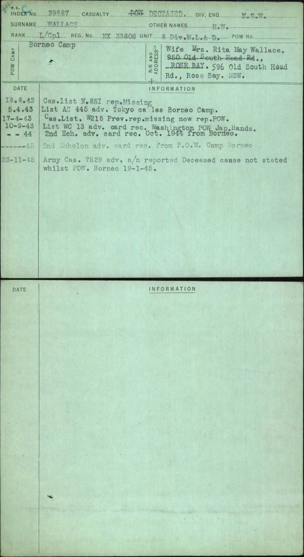 Wallace, H W, NX33806