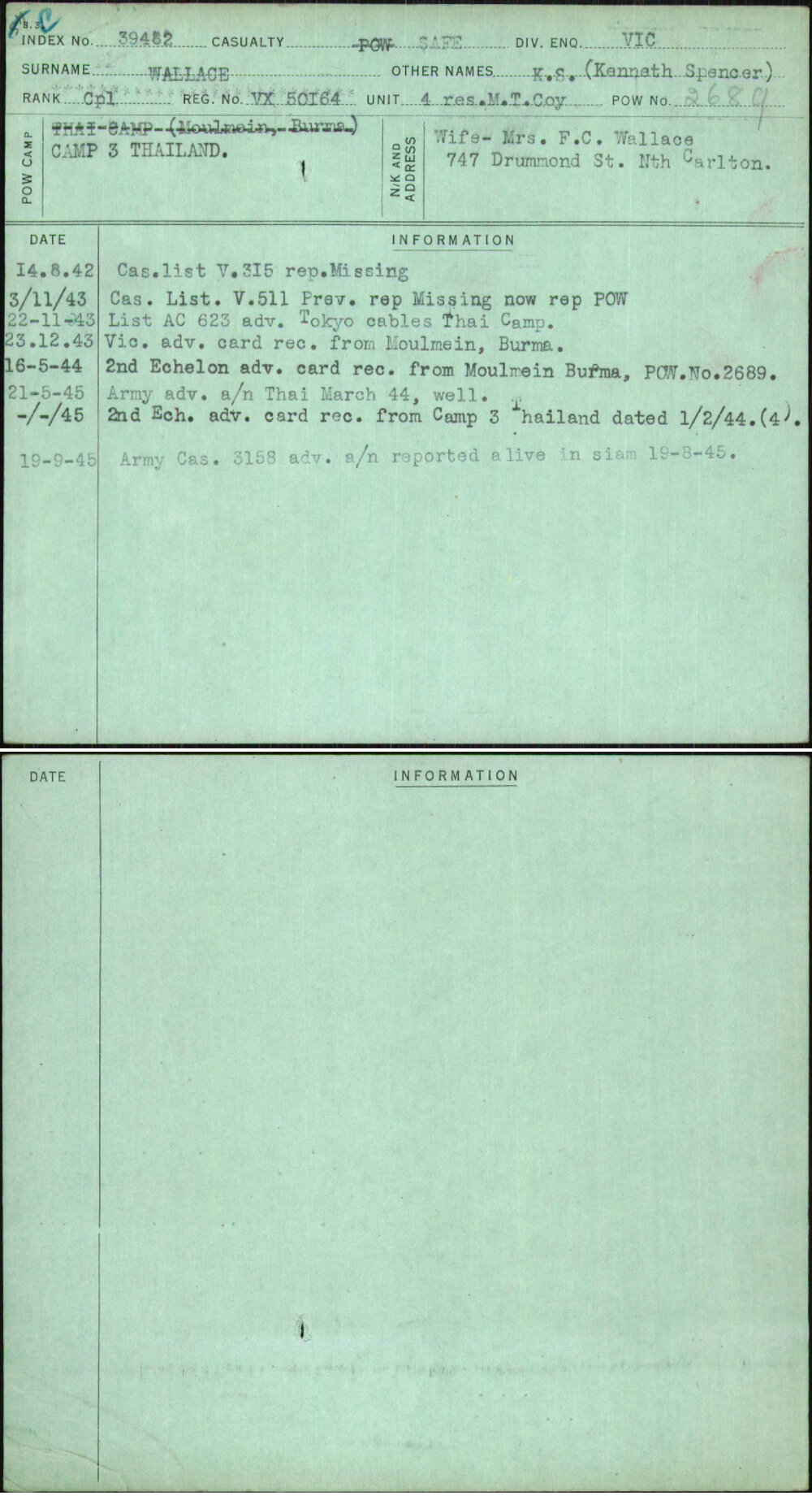 Wallace, K S (Kenneth Spencer), VX50164