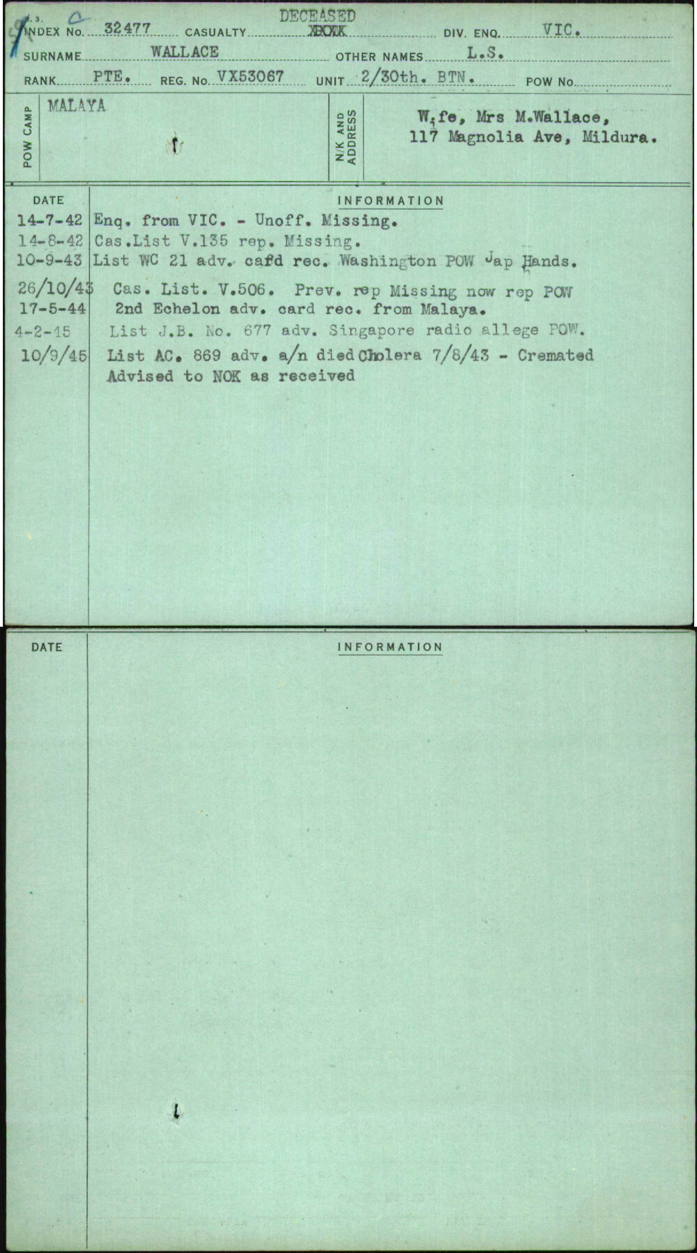 Wallace, L S, VX53067