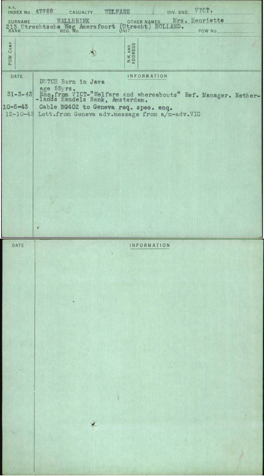 Wallbrink, Mrs Henriette, [No Service Number]