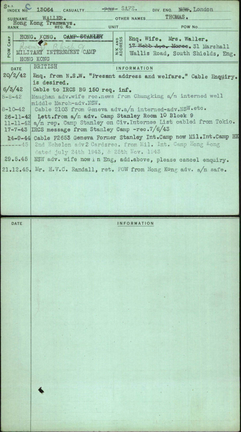 Waller, Thomas, [No Service Number]