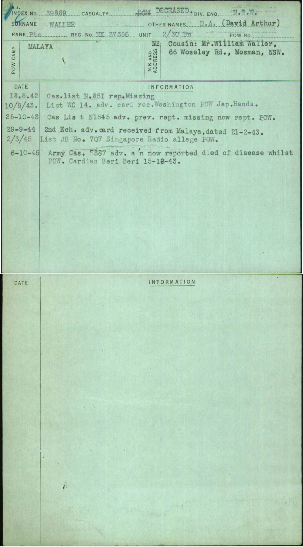 Waller, D A (David Arthur), NX37356