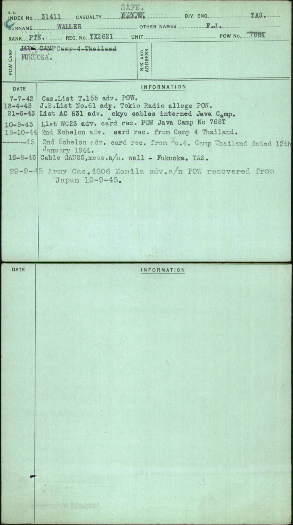 Waller, F J, TX2621