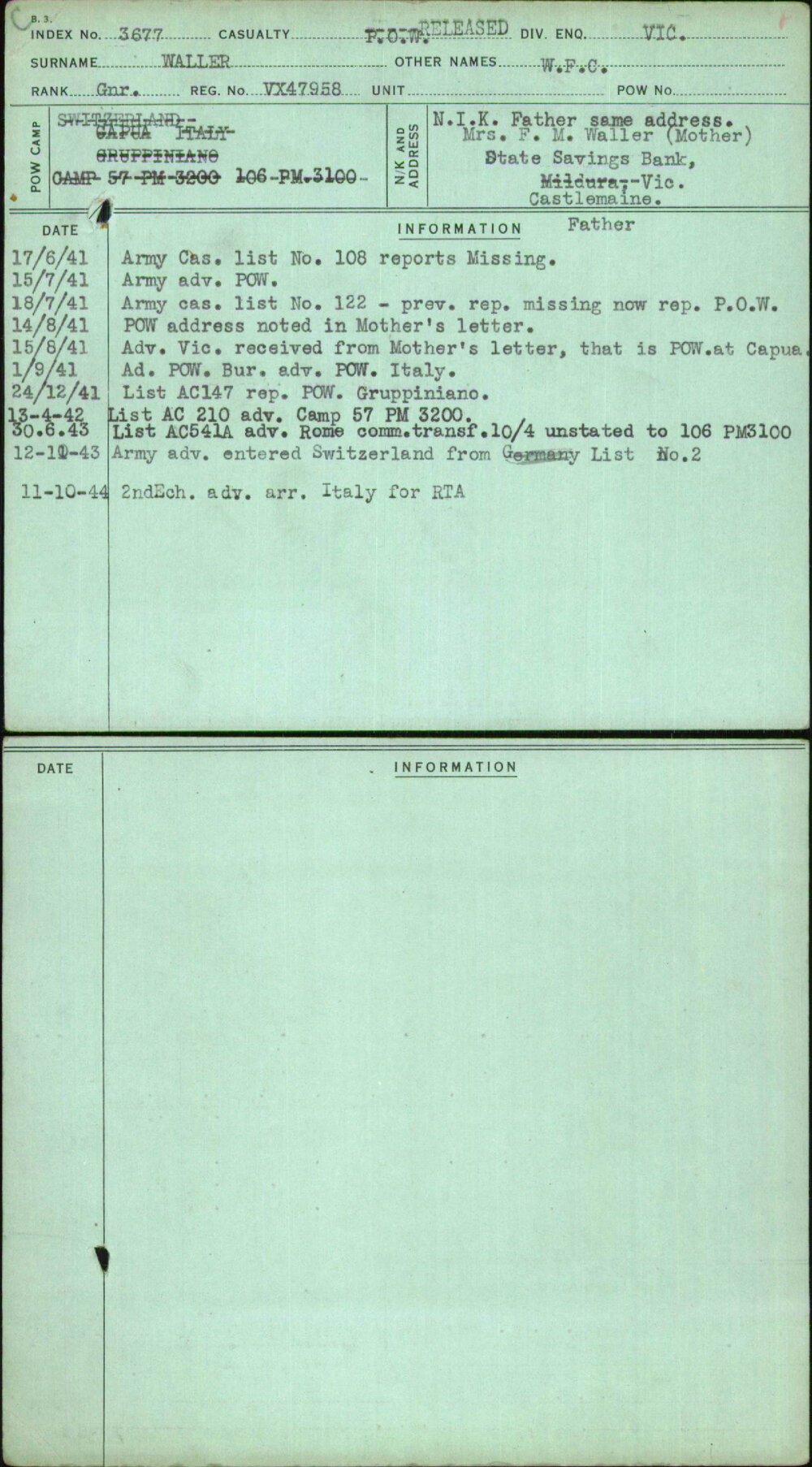 Waller, W F C, VX47958