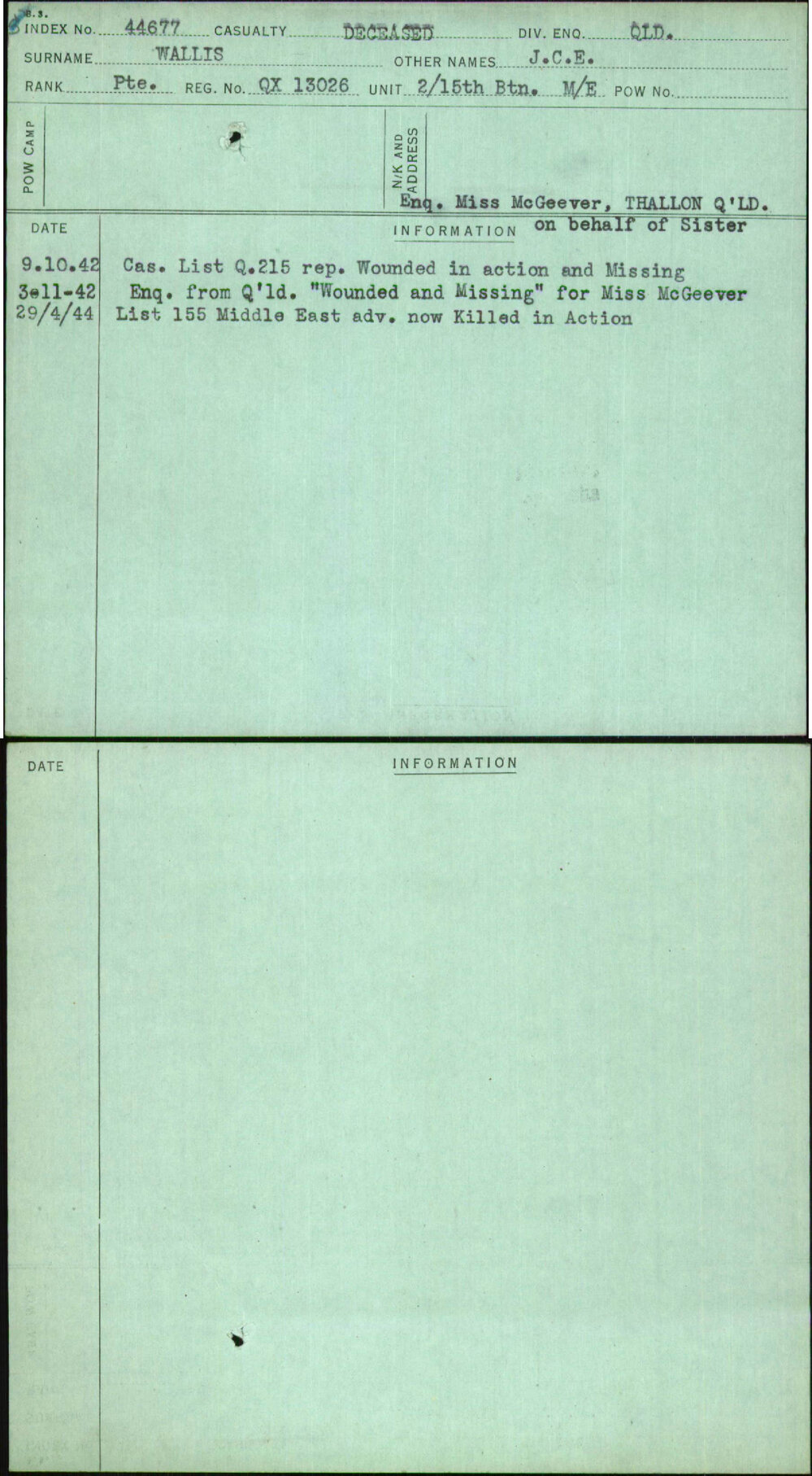 Wallis, J C E, QX13026