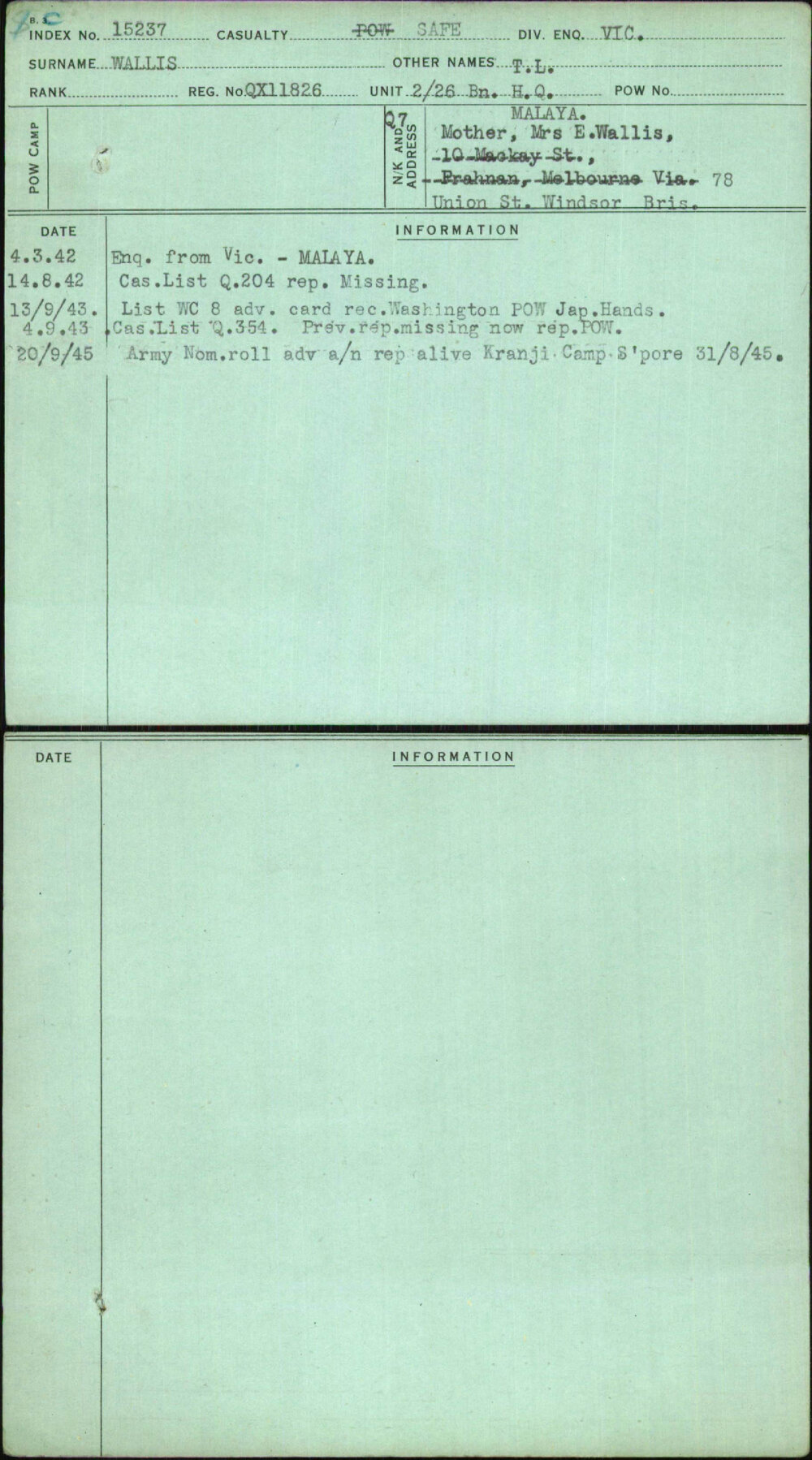 Wallis, T L, QX11826