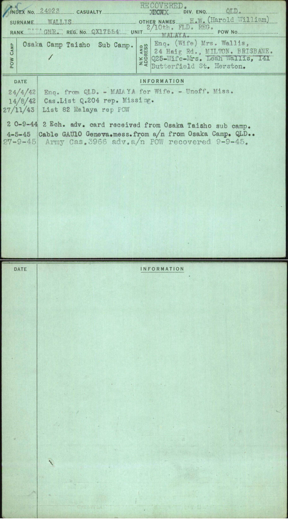 Wallis, H W (Harold William), QX17554